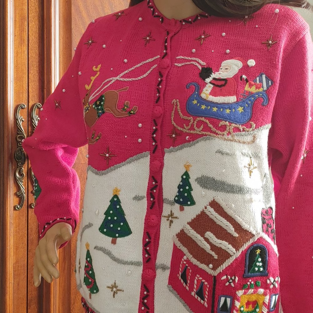 Designers Originals Studio HO HO HO Christmas Sweater Size Small, Red